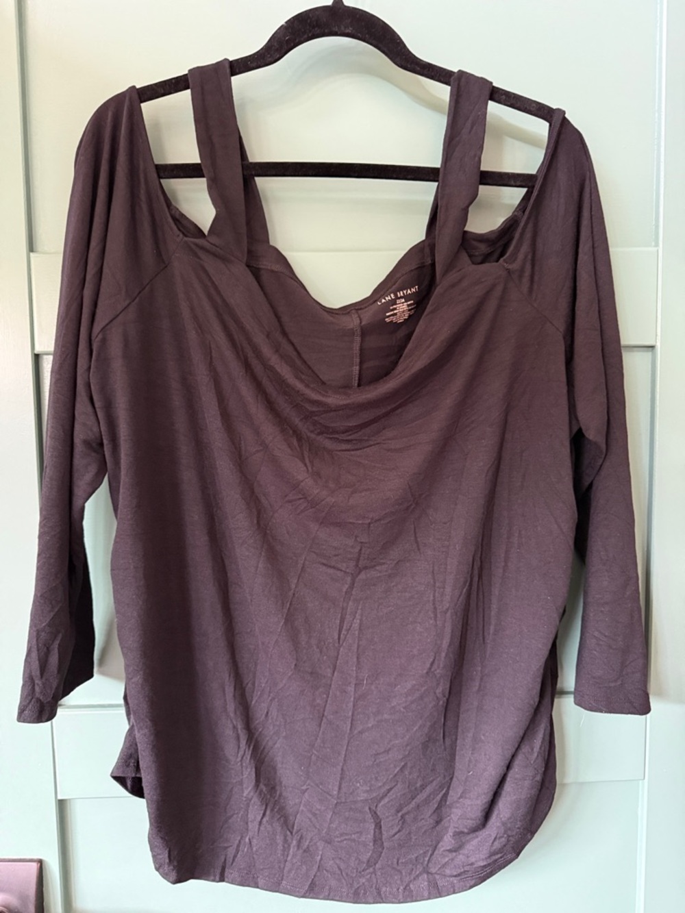 Lane Bryant Deep Plum Cold-Shoulder V Neck Long Sleeve Top